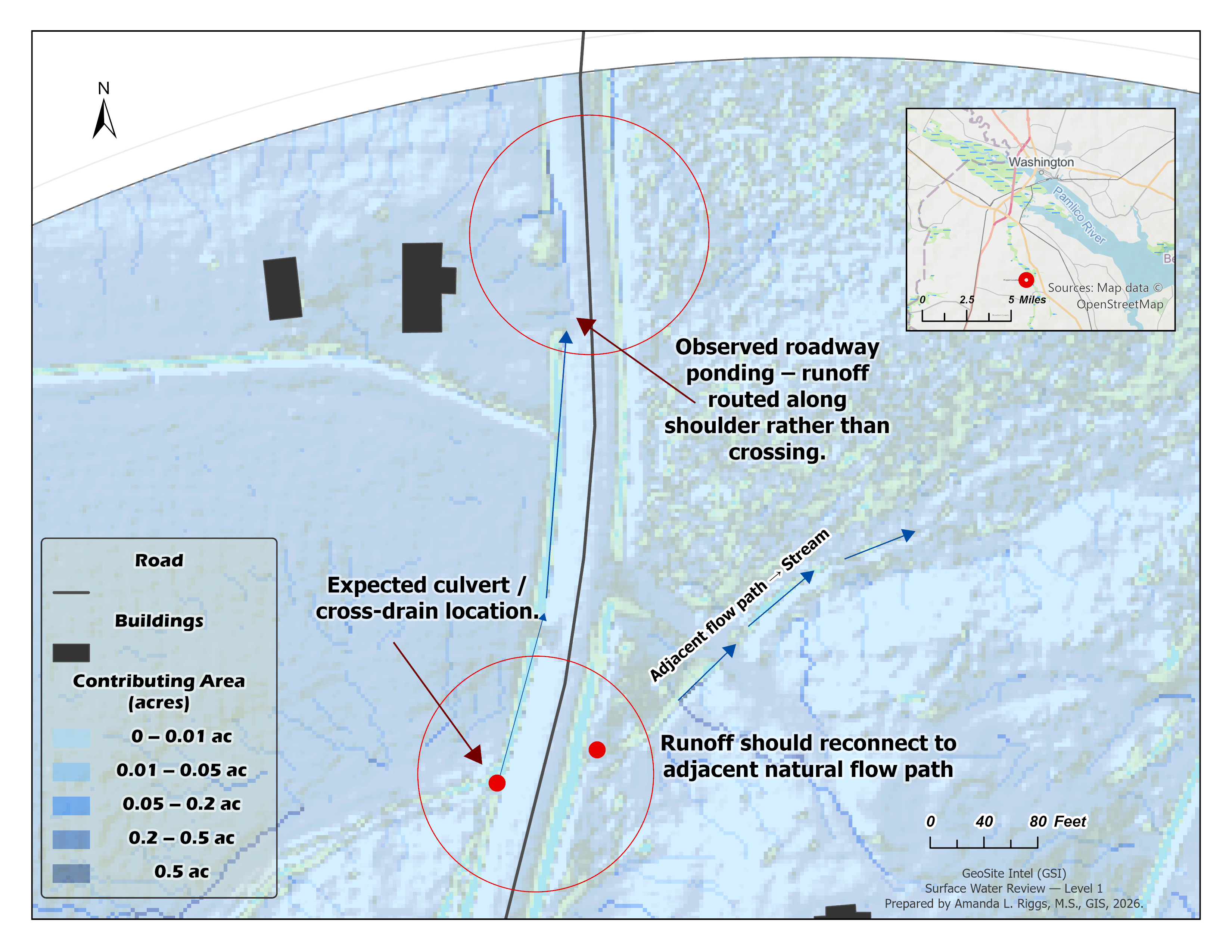 Case Study 02: North Edwards Rd roadway ponding and expected cross-drain location