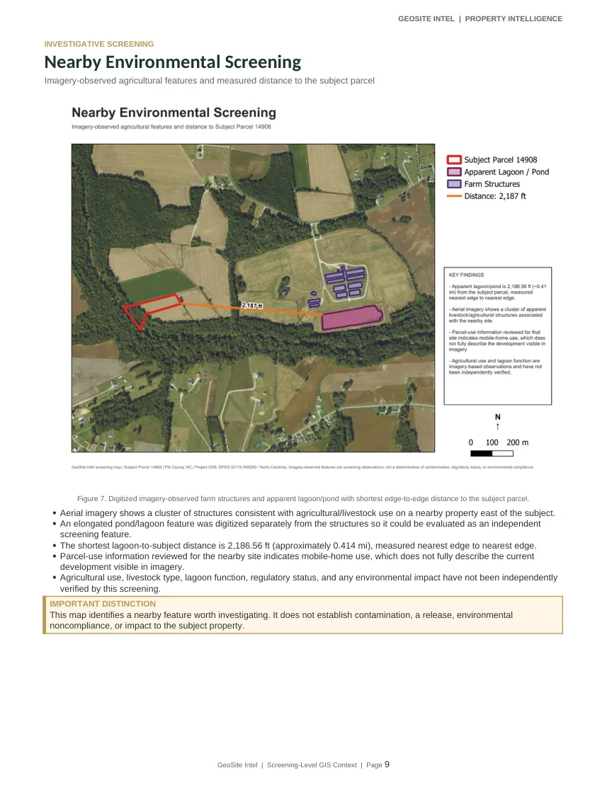 0 Mills Road nearby agricultural land-use screening, excerpted from the actual report