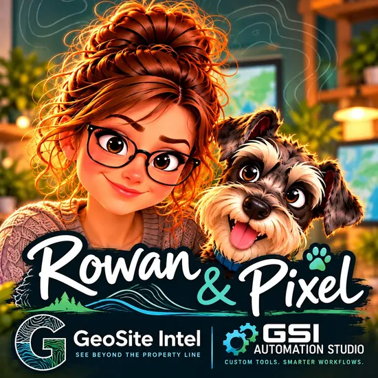 Rowan and Pixel, the illustrated office characters in GeoSite social videos